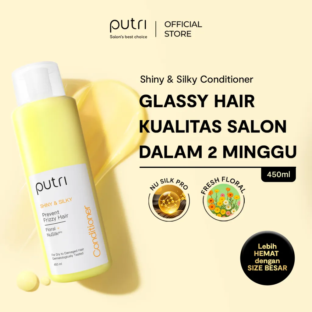 Putri Shiny & Silky Conditioner 450mL –  Rambut Lembut & Berkilau | Conditioner Wangi Tahan Lama | Conditioner Ala Spa| Cegah Rambut Frizzy | Conditoner Rambut Mengembang, Mudah Patah & Bercabang | Atasi Rambut Rontok & Rusak