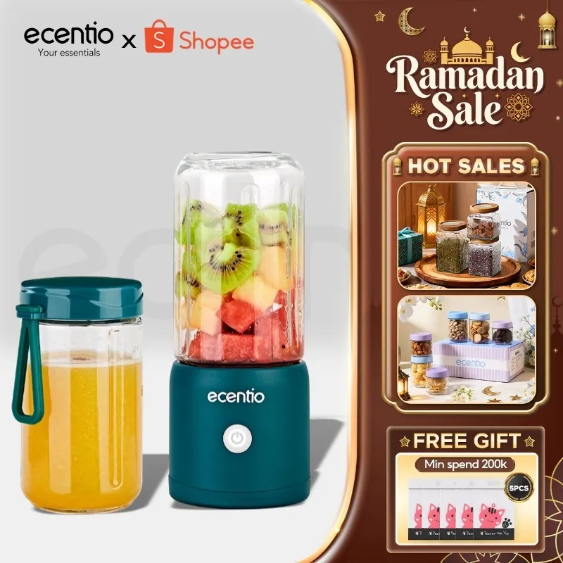 ecentio Kaca blender 8 Mata Pisau Portable 380+380ml Usb Juicer Mini Multifungsi