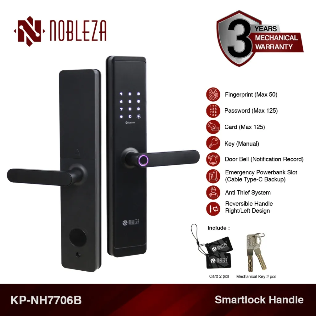 NOBLEZA Smart Door Lock Kunci Pintu Digital Handle Fingerprint Smartlock KP-NH7706B