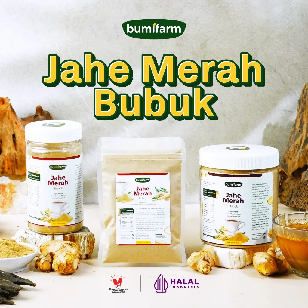 JAHE MERAH BUBUK 250G 100G 50G ASLI 100% TANPA CAMPURAN ORIGINAL BUMIFARM SERBUK JAHE / BUBUK MINUMAN JAHE MERAH / JAHE MERAH SEGAR / JAHE MERAH INSTAN PURE RED GINGER POWDER / IMUN BOOSTER ORGANIC NUTRIFARM / BEORGANIK / DARI BUMI / SAFIYA / GALLEO