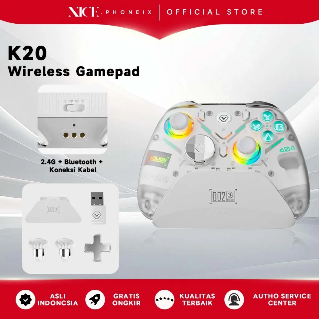Docking Charge-2.4G Wireless Gamepad Blutooth K20 Hall Effect Tri Mode Gaming Controller Switch Gamepad PC Android iOS Joystick With Docking Charge