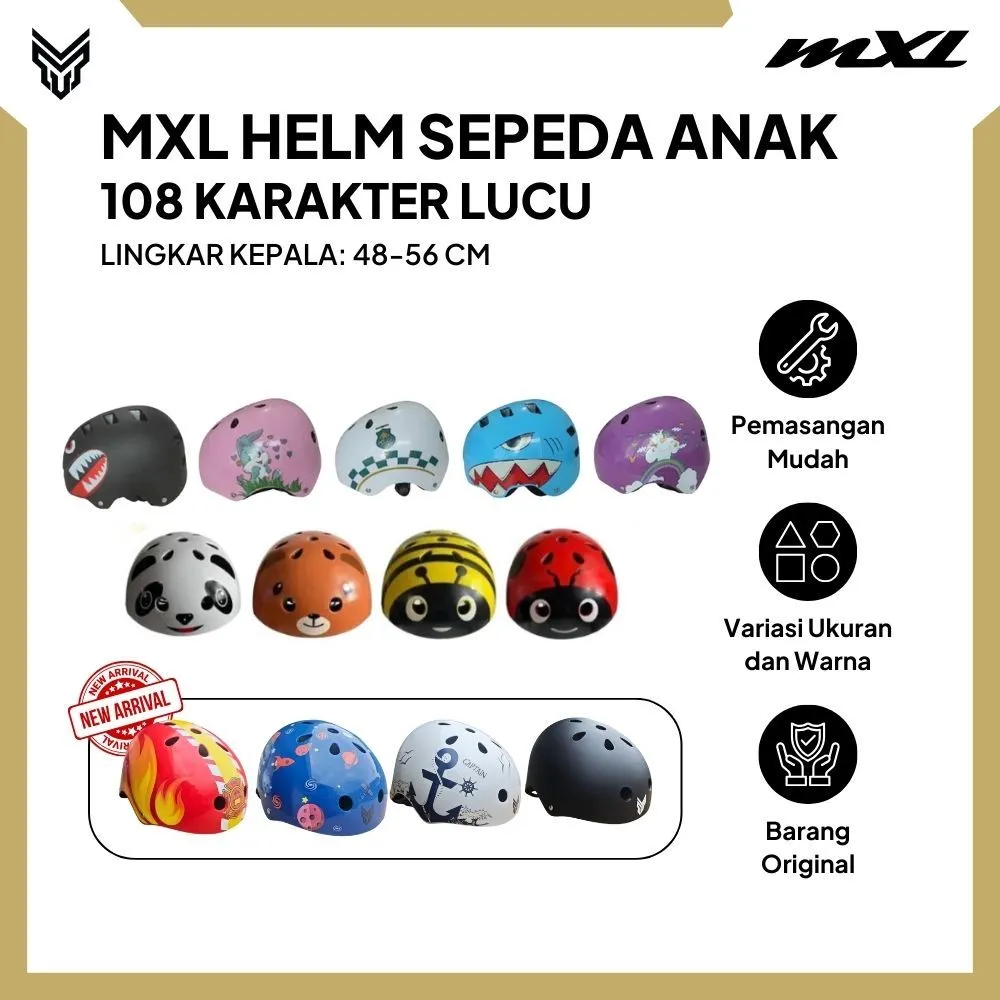 MXL Helm Sepeda Anak 108 Motif Karakter - Pelindung Kepala  Unisex untuk Skateboard, Sepatu Roda, Scooter (48-56 cm)
