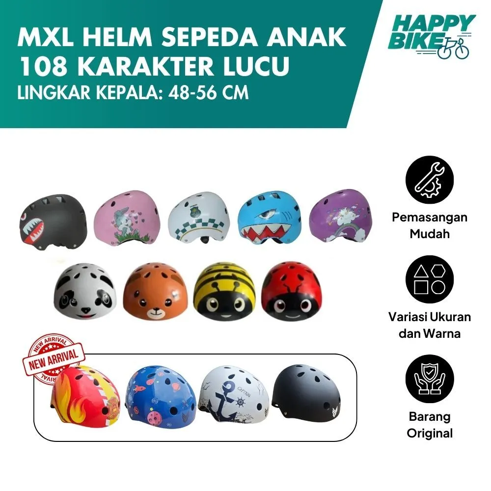 MXL Helm Sepeda Anak 108 Motif Karakter - Kids Bicycle Helmet Unisex Skateboard, Sepatu Roda, Scooter