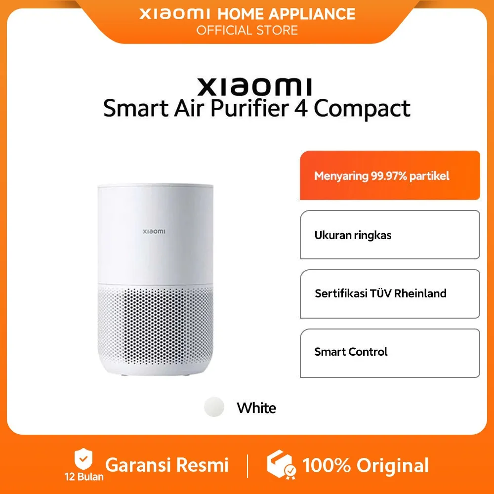 Xiaomi Smart Air Purifier 4 Compact | Menghilangkan Alergen | Filter 3-in-1 | Konsumsi energi rendah | Penjernih udara [ Official Store ]