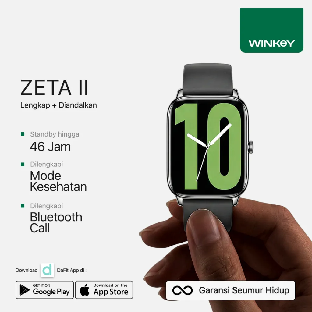 WINKEY Smartwatch ZETA II HD Display Bluetooth Calling Standby 46 Hari 100+ Mode Olahraga