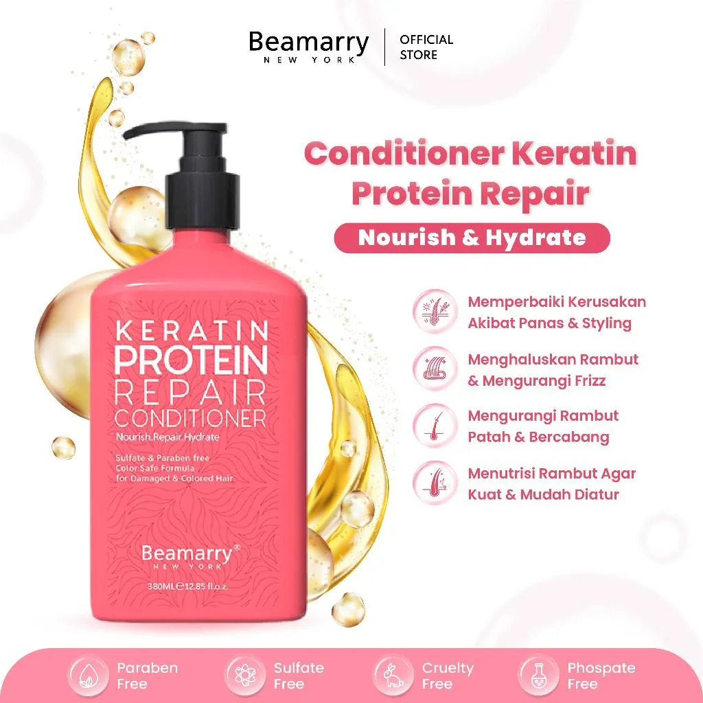 Beamarry New York Conditioner Keratin Protein Repair |380ml| Conditioner Menghaluskan Rambut & Anti Rambut Kasar – Anti Rontok – Hair Growth – Anti Ketombe – Penguat Akar Rambut |BPOM – No SLS – No Phospate – No Paraben – Untuk Kulit Kepala Sensitive|