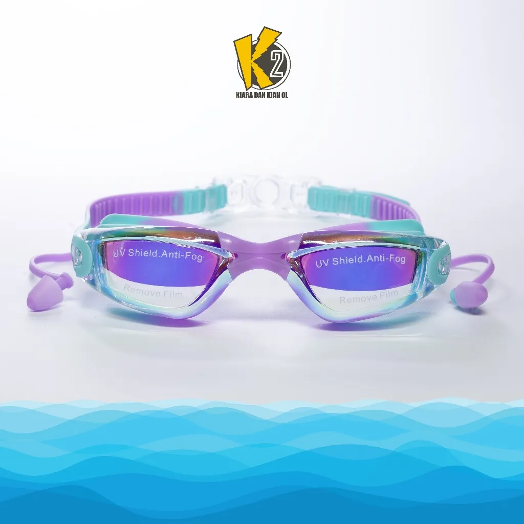 PrettyWave Kacamata Renang Anak Perempuan — Anti Bocor, Anti Kabut, Nyaman Dipakai Pink Ungu
