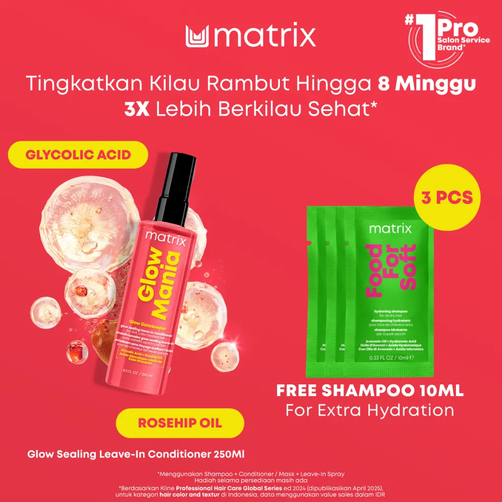 [BARU] Matrix Glow Mania Glow Sealing Leave-In Conditioner 250ml - Leave - In Conditioner Professional untuk Melindungi Kilau Warna Rambut - Mengandung Glycolid Acid dan Rosehip Oil