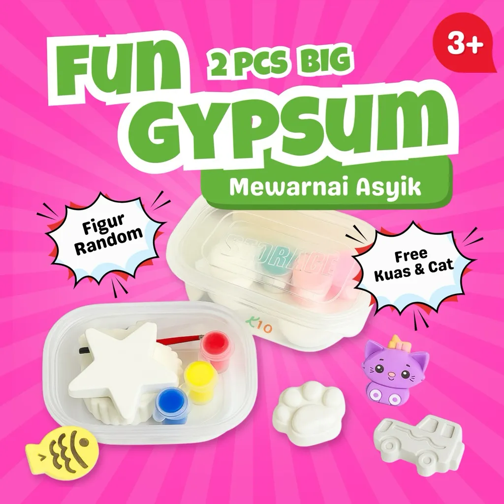 [EDUFUNTOYS] Gypsum Kit 2pcs | Mainan DIY Mewarnai Anak dengan Kuas & Cat Air Edukasi