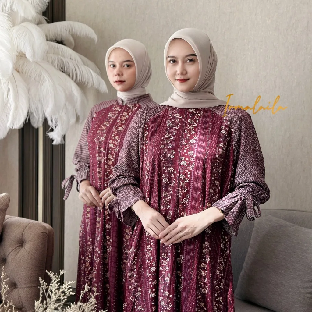 Ellena Dress Gamis Wanita Rayon Motif Mix Rayon Jaguard Lembut Adem Nyaman Daily Bumil dan Busui Friendly By Irmalaila