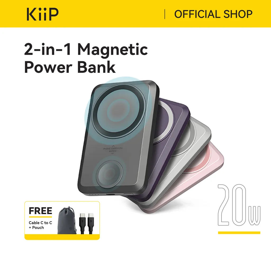 KiiP Wireless EW31 2in1 Power Bank Wireless Magnetic Powerbank Iwatch 10000 mAh Type C PD Fast Charging