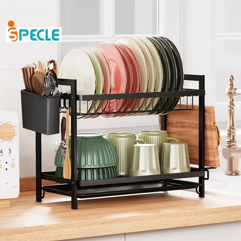 iSPECLE 2/3 Tingkat Rak Piring Stainless Steel Cuci Piring Wastafel Rak Dapur Rak Mangkuk Piring