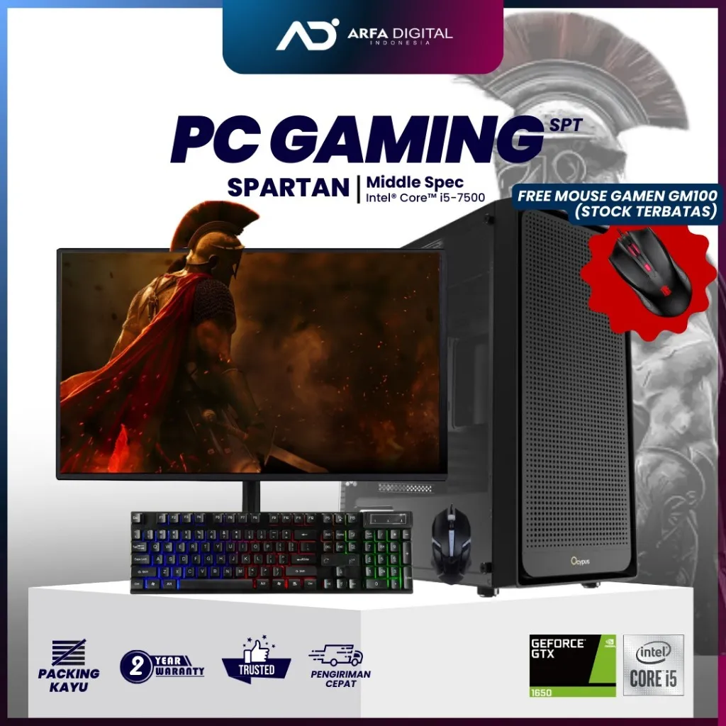 Komputer PC Gaming Rakitan Intel Core i5 7500 (Gen 7) | Fullset | Cpu Only | Ram 16Gb | Vga 4Gb | Ssd 128Gb | Pc Monitor Keyboard Murah Terbaik | SPARTAN