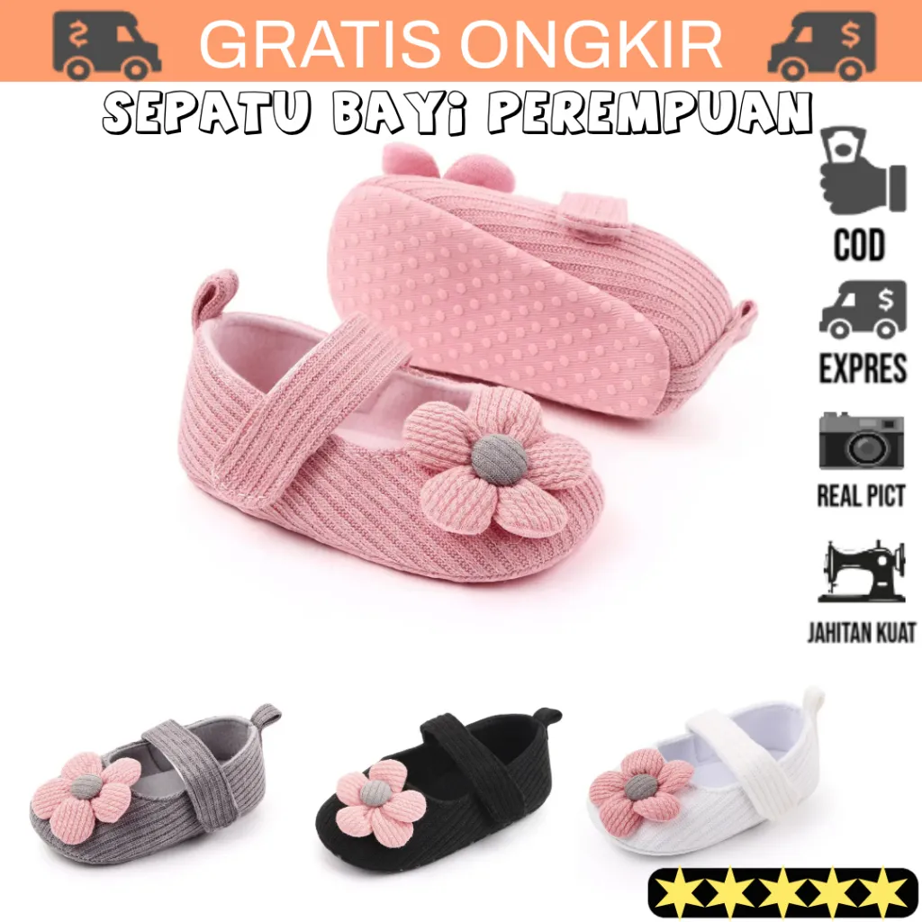 Sepatu Prewalker Bayi Motif Bunga dengan Anti Slip, Nyaman Dipakai