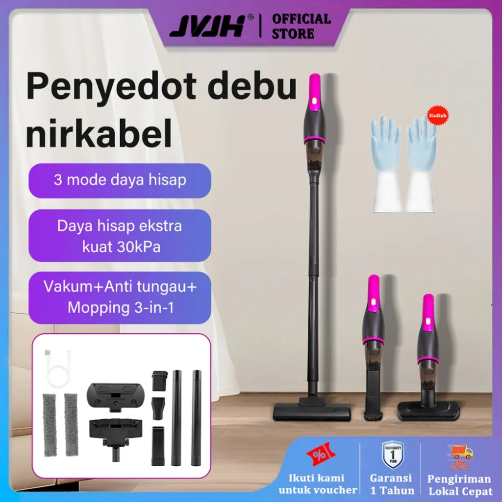 JVJH Vacuum Cleaner Penyedot Debu 30000pa 3-in-1 Cordless Vakum Cleaner Kasur Anti Tungau UV