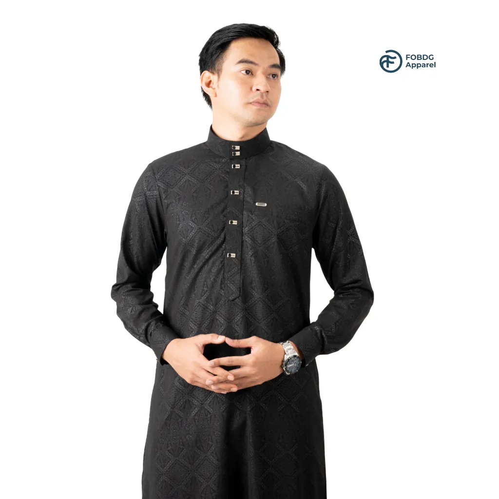 FOBDG Gamis Sonokling Baju Jubah Pria Lengan Panjang Motif Embos