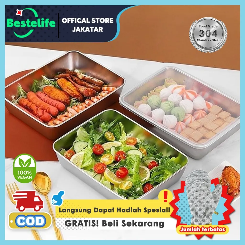 Cookhen Food Container Stainless Wadah Stainless 304 Sayur Kotak Kontainer Makanan Kulkas Baki Stainless Steel Cocok Untuk Oven Microwave Dilengkapi dengan penutup Food Storage Box Organizer Multifungsi COD