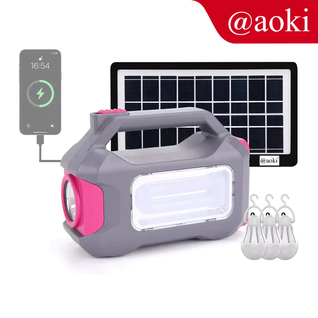 AOKI Solar lighting mobile power system 8000mAh power bank multifungsi Led DC
