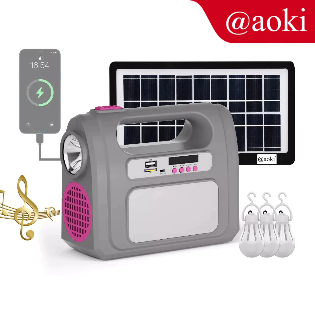 AOKI Solar Power System Tenaga Surya Multifungsi dengan Pemutaran Audio, Bluetooth, Radio, dan Power Bank