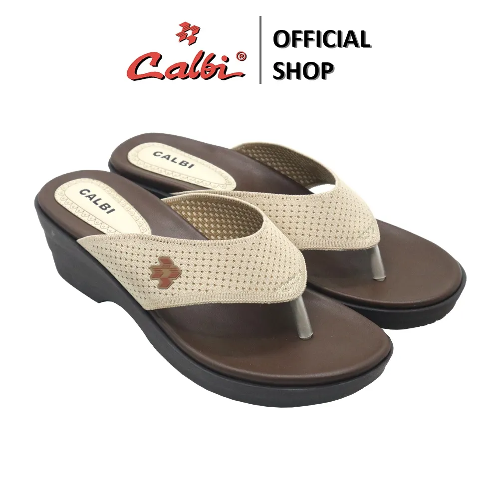 [Sisa Krem Warna 37] CALBI RG 1939 Sandal Wedges Ibu-Ibu 5cm Jepit Motif OOTD Classic Milana