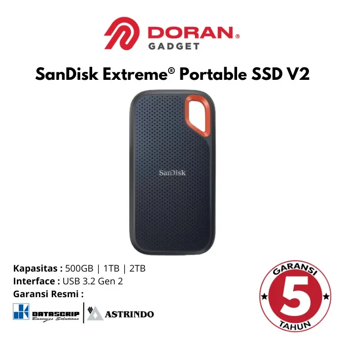 SSD External Eksternal Portable Portabel 500GB 1TB 2TB 4TB | 500 GB 1 2 4 Tera TB Sandisk Extreme V2 E61 - Garansi Resmi 5 Tahun