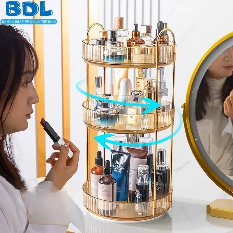 Rak Kosmetik Akrilik Putar 360 Derajat Transparan Tempat Penyimpanan Make Up
