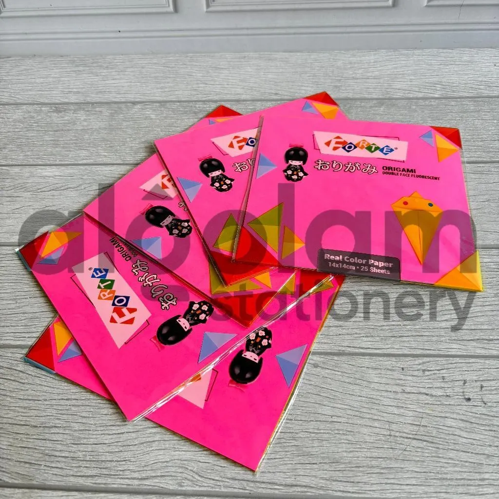 SATU IKAT ( 10 PACK x 25 LEMBAR ) KERTAS LIPAT ORIGAMI DUA WARNA FORTE / Sinar Dunia 14X14