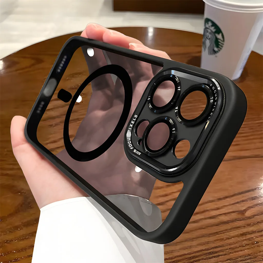 Case Mewah Tahan Guncangan Mendukung Pengisian Nirkabel Casing Keras Transparan untuk iPhone 12 13 14 15 16 Pro Max 16plus 15pro 13pro Premium Case Shockproof Back Cover