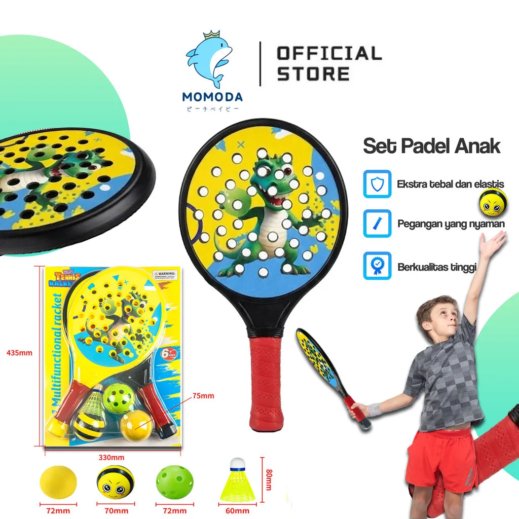 MOMODA Raket Padel Anak Hadiah Untuk Anak-anak Raket Tenis Anak/2 Padel Raket + 1Bola Tenis + 1Bola Pickleball + 1Shuttlecock+ 1Bola Bisu/Hadiah Ulang Tahun Anak