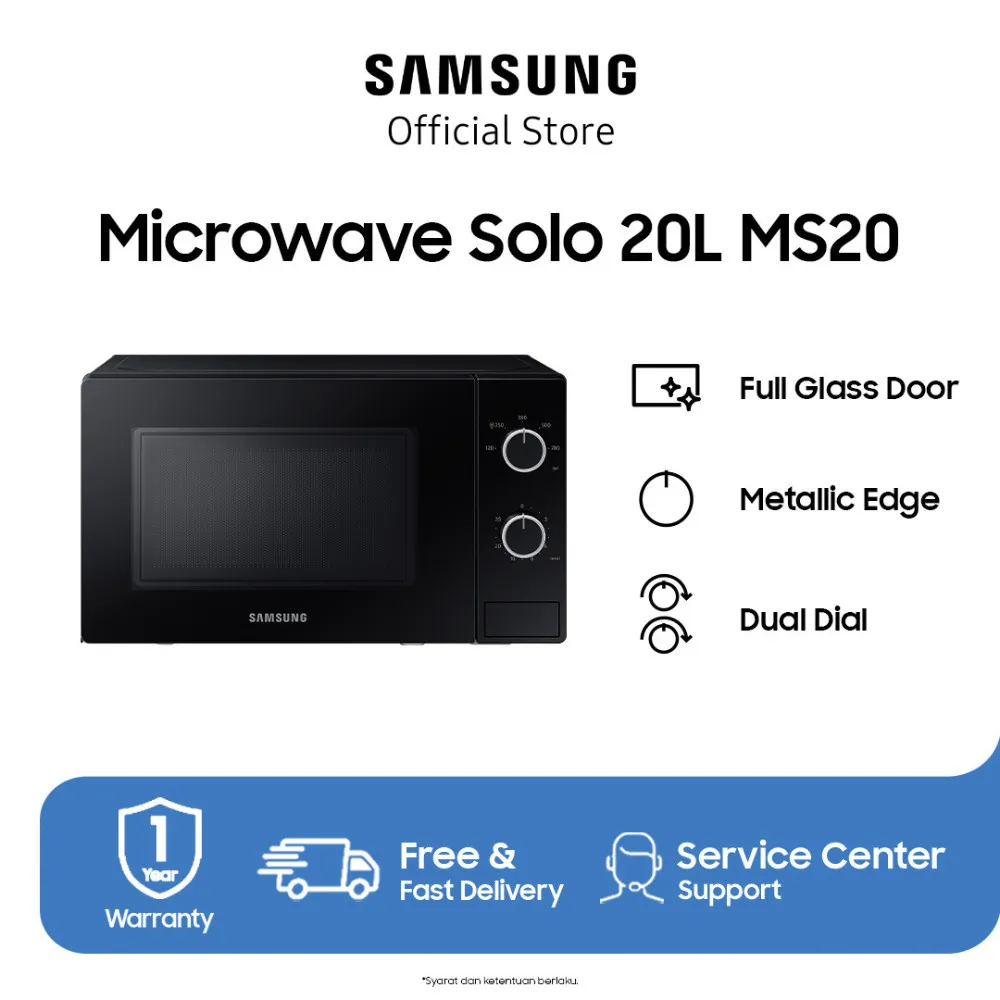 Samsung Microwave Oven Solo Full Glass Door, 20 L - MS20A3010AL/SE