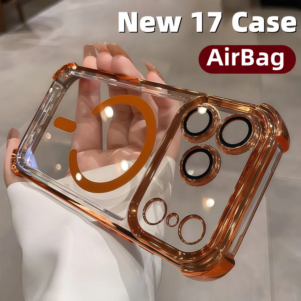 Ponsel Penutup Cosmic Orange 6D Plating Magnetic Phone Case for IPhone 17 Pro Max 17 Pro 17  Transparent Casing Airbag Shockproof Cover