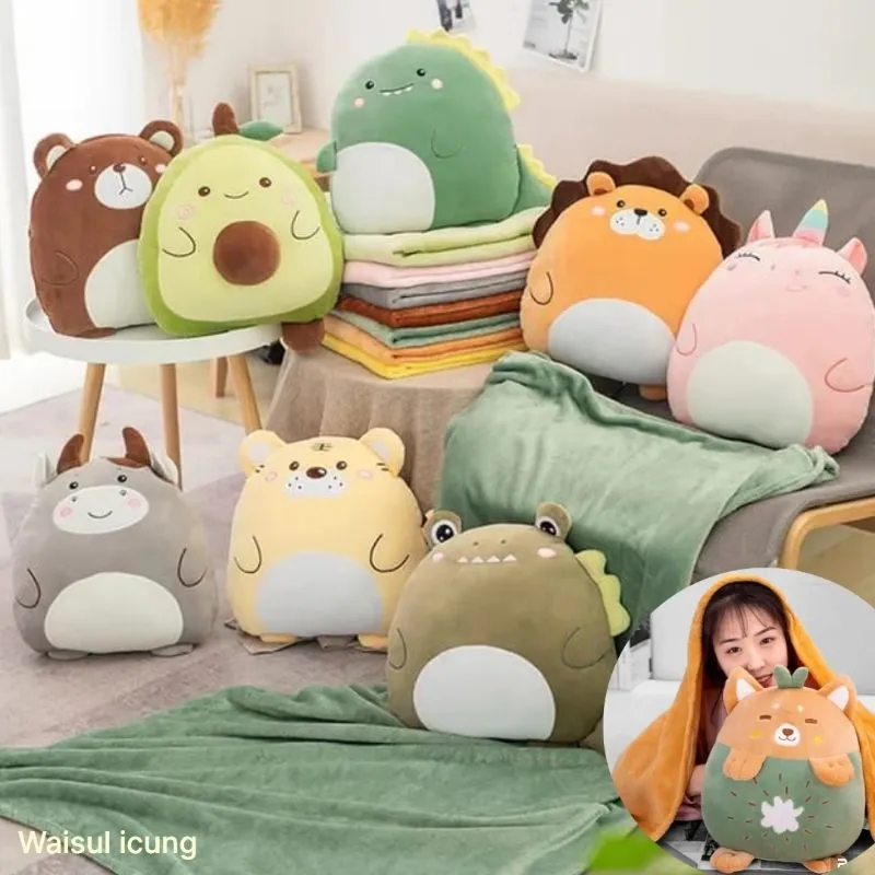 Boneka 4 in 1 Bantal Selimut Anak Dewasa / Boneka karakter unicorn princess buah Penghangat Tangan Kantor Rumah Lucu Ruang Bantal Sofa Travelling Boneka Kado Boneka Selimut Kado Valentine