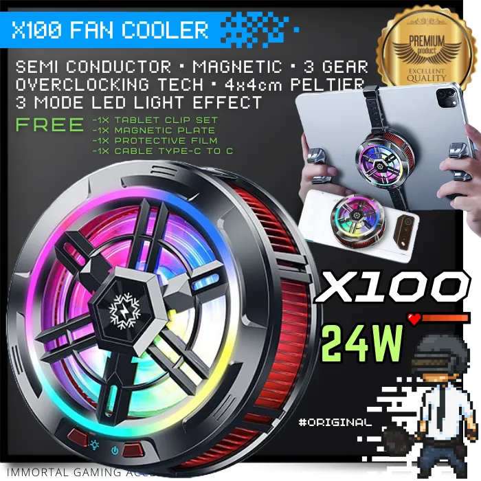 [IM] X100 GAMING Magnetic Overclocking Funcooler 24W Kipas Pendingin Untuk HP Smartphone Tablet iPad Fan Cooler Peltier Cooling USB Dingin Terdingin Murah Termurah Bagus Terbagus Terbaik Flydigi Blackshark Memo Plextone Malang Jawa Timur X9 X12 X65 GT29