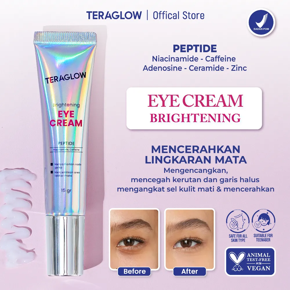 Teraglow Brightening Eye Cream | Krim Mencerahkan Lingkaran Kantung Mata Panda | No SLS | No Alcohol