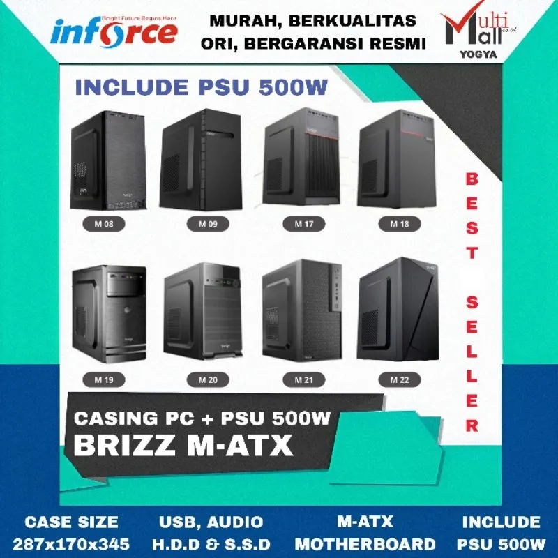 Brizz Casing PC M-ATX Include PSU 500 Watt