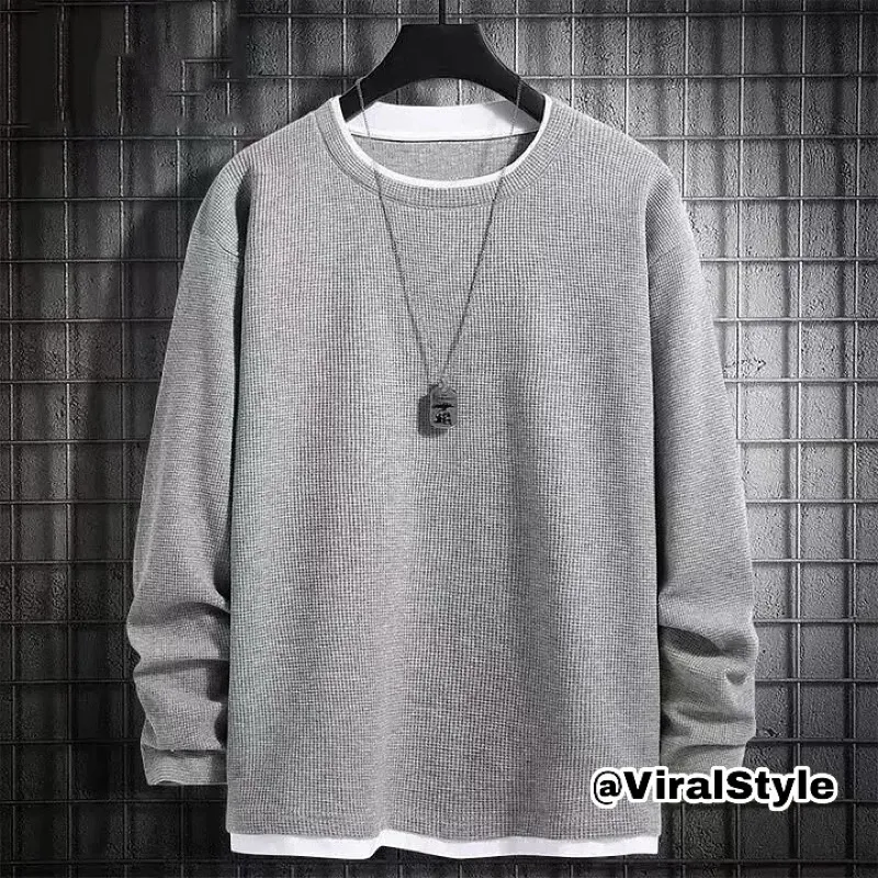 ViralStyle-Kaos Wafer Double Layer Lengan Panjang Korean Style Kualitas Premium - Kaos Lengan Panjang