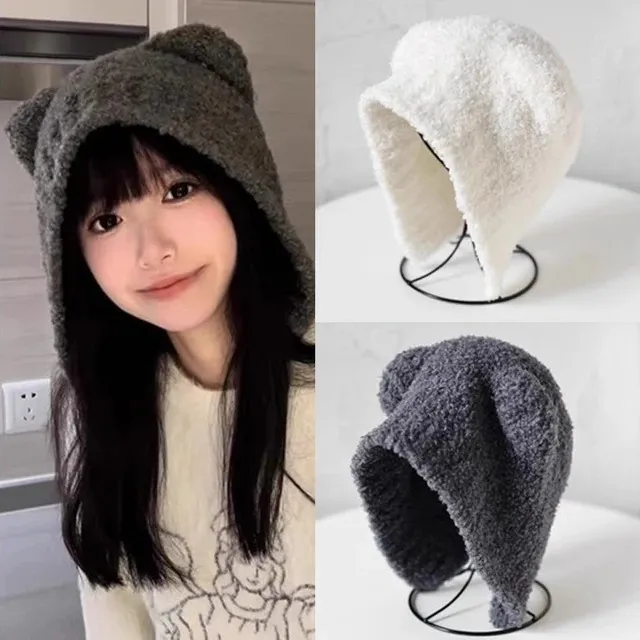 Topi Beanie Telinga Beruang Wanita Musim Gugur Baru, Topi Rajut Musim Dingin, Topi Korea, Kupluk Anak, Kupluk Dewasa, Kupluk Fashion Japanese Style
