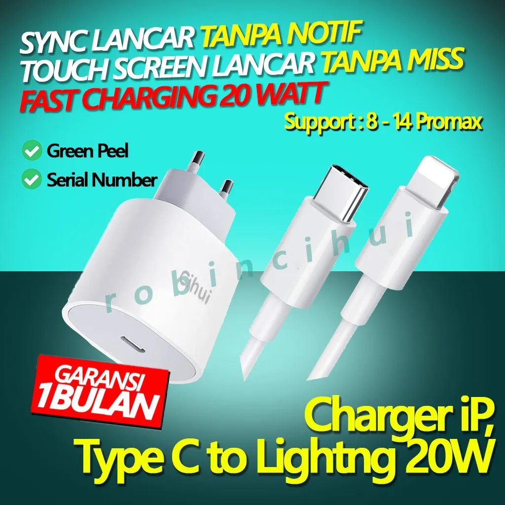 Charger IP 20W Fast Charging by Cihui | Kabel IP | Kabel Data IP USB C to IP | Casan IP | Cas IP Aman Ngebut | Adaptor IP 20W | Adapter IP 20W Tahan Lama | Kabel Charger IP untuk IP 8 8+ X XR XS 11 12 13 14 Pro Max | Aksesoris IP Kompatibel iOS