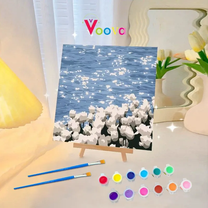 VOOVA Kanvas Lukis Dilengkapi Dengan Nomor/ Paint By Number/ Tersedia 20 Dan 30 Cm Canvas Paint By Number Kit DIY Digital Painting Kit Kanvas Painting-Alat Lukis Lengkap 1 Paket