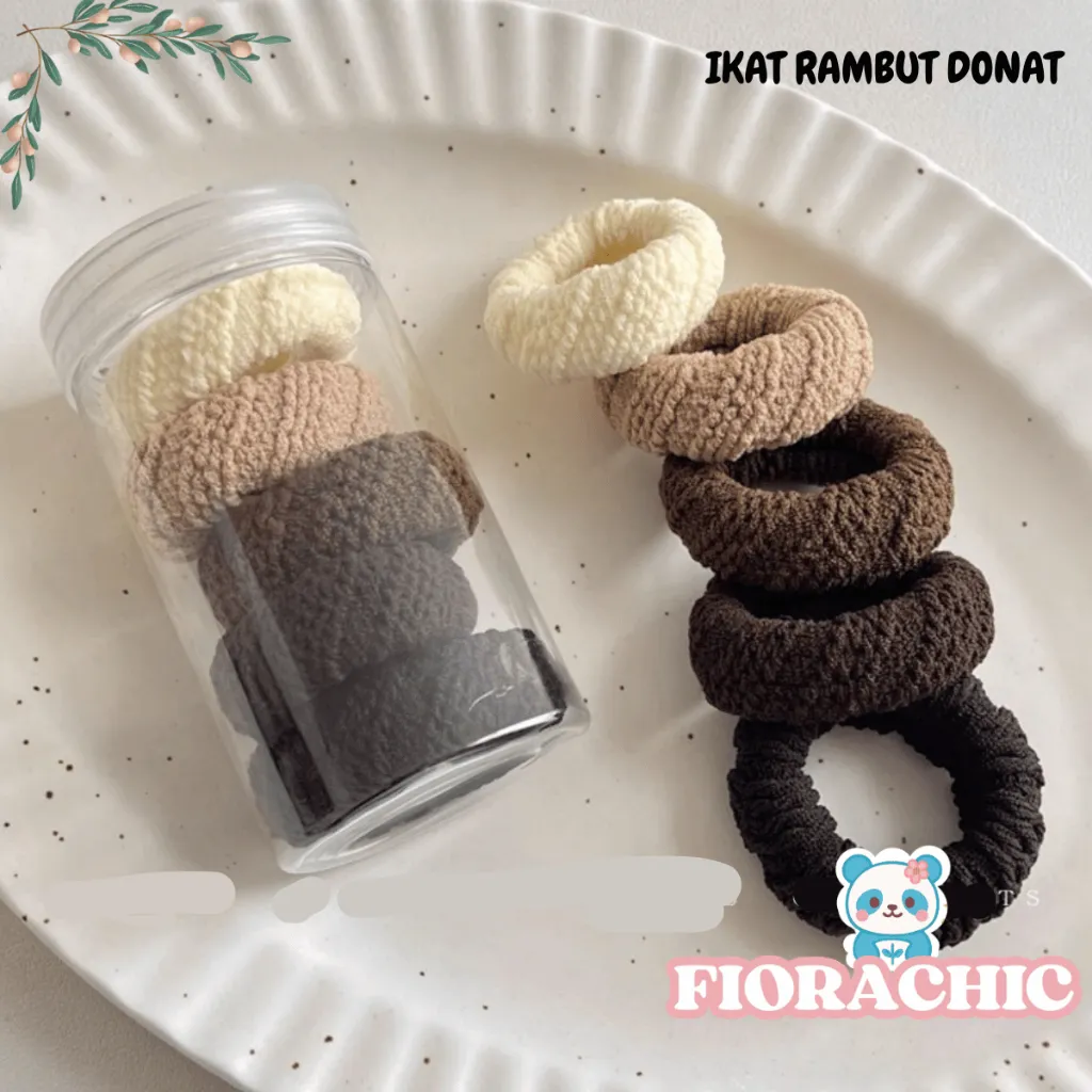  FC- IKAT RAMBUT DONAT H947 SET ISI 6 PCS SCRUNCHIE TOPLES KARET KUNCIRAN ELASTIS AKSESORIS RAMBUT TEBAL TOWEL RING POLOS