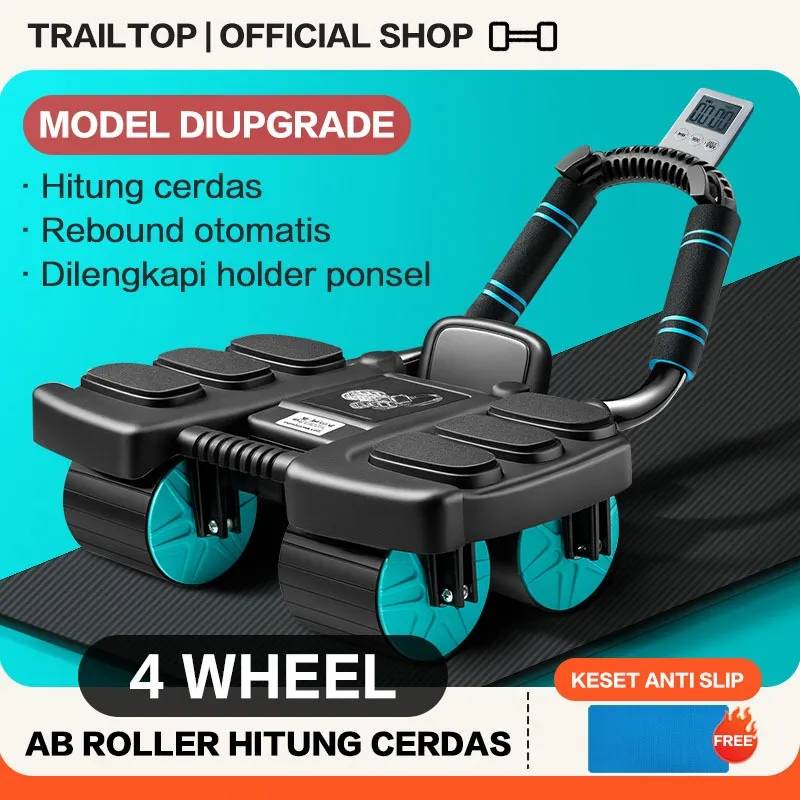 TrailTop Ab Wheel Roller Hitung Cerdas Ab Roller 4 Wheel 3in1 Alat Alat Olahraga Di Rumah