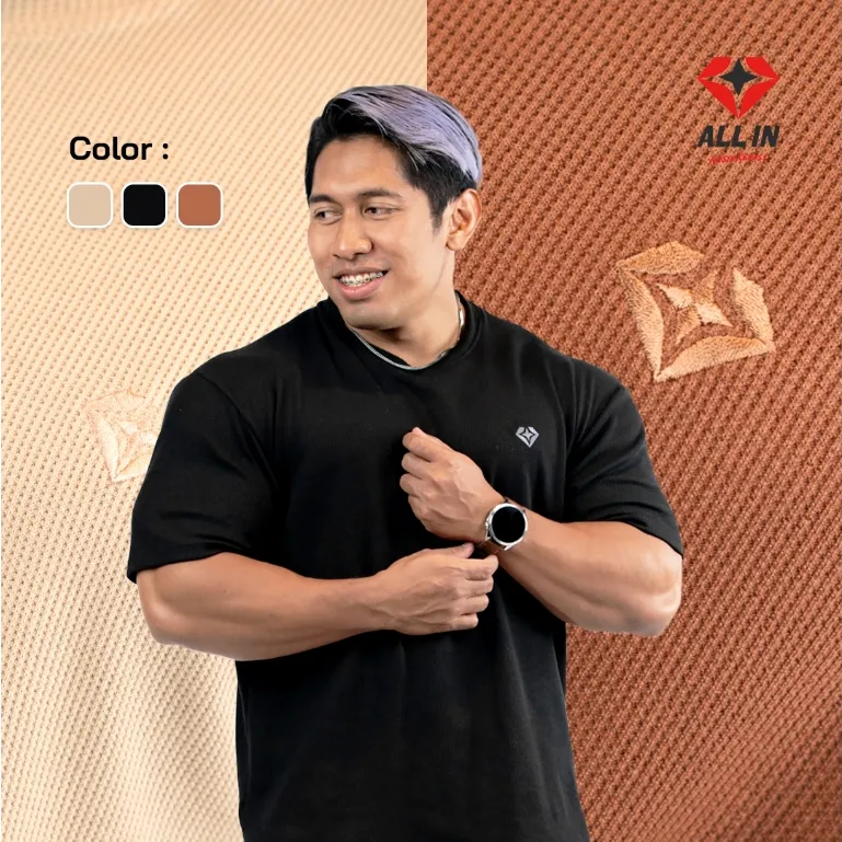 Kaos Active Knit - All In Chris Putra - Kaos Waffle Oversize Bahan Adem Lengan Pendek Stretch dan Breathable