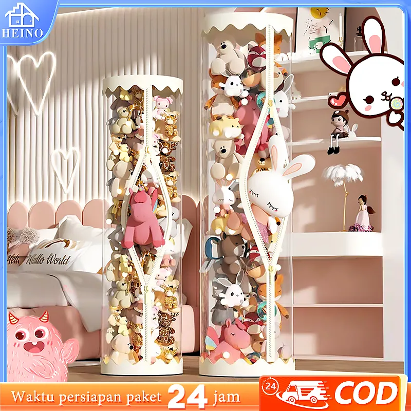 Hadiah Doll Storage Bucket Tahan Debu Ritsleting Transparan Tabung Doll Storage Boneka 150CM Tong Penyimpanan Kapasitas Besar/Boneka Tempat Penyimpanan/ Kotak Mainan Anak/ Doll Houses