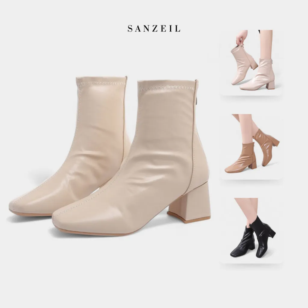 SANZEIL Boots Sepatu Kulit 5cm Wanita 20244 Size 36-41