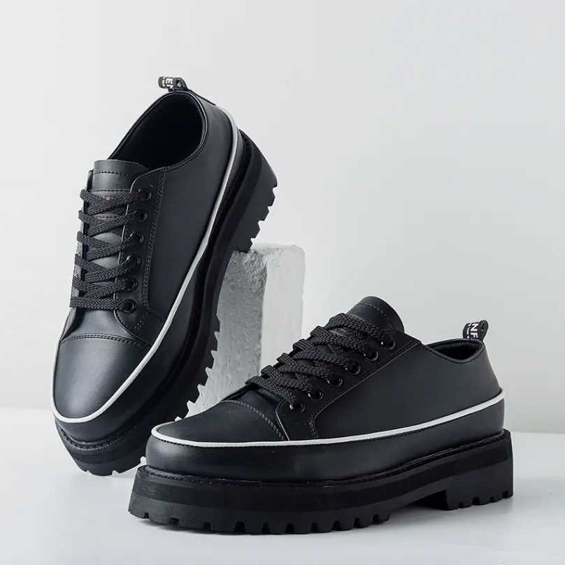 Kenfa - Liner Black Sepatu Casual Pantofel Sneaker Pria Kerja Kantor Oxford Hitam Simple Tinggi