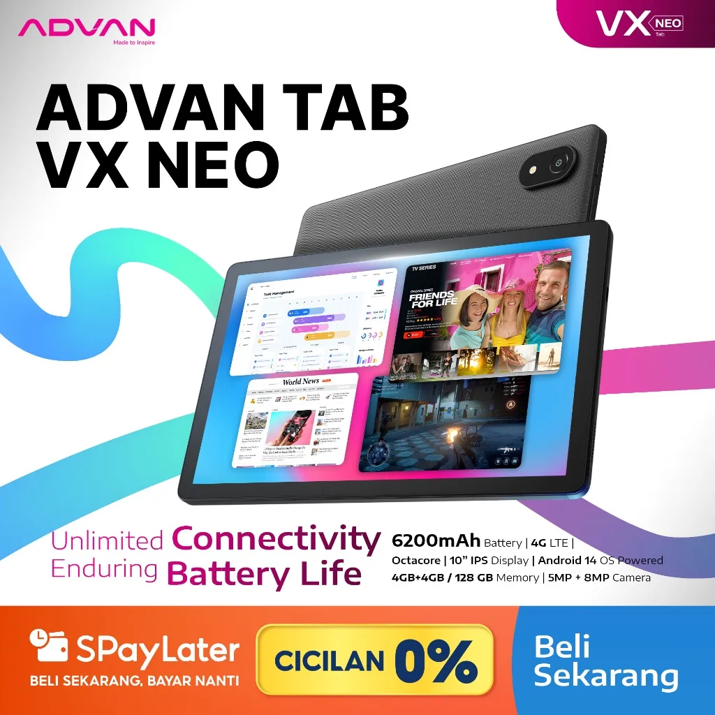 [PROMO SPECIAL] ADVAN Tab VX Neo | Dual SIM Card 4G LTE | 4GB+4GB/128GB | 10.1" IPS Screen | 6200 mAh | Android 14 | Garansi Resmi 1 Tahun