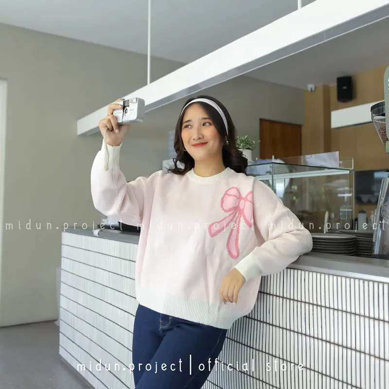 Midun.project - Lucia Crop Knitt Atasan Rajut Wanita Pita Coquette