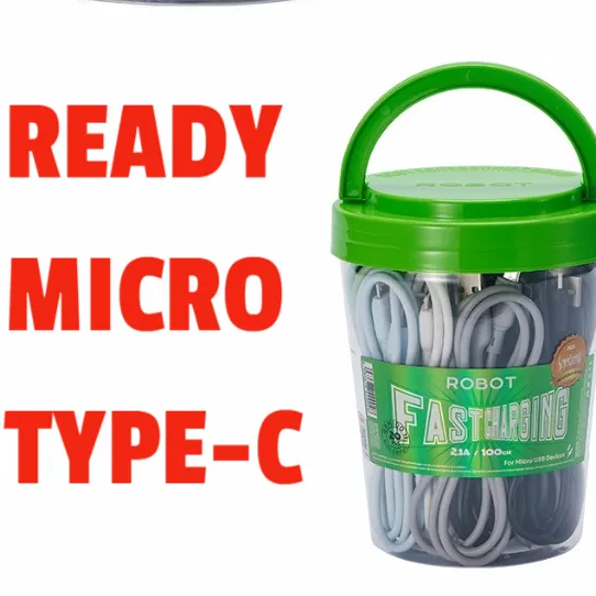 Kabel Data ROBOT (Harga per Toples isi 20pcs) ORIGINAL RBM100S MICRO USB / RBC100S TYPE-C 2.4A