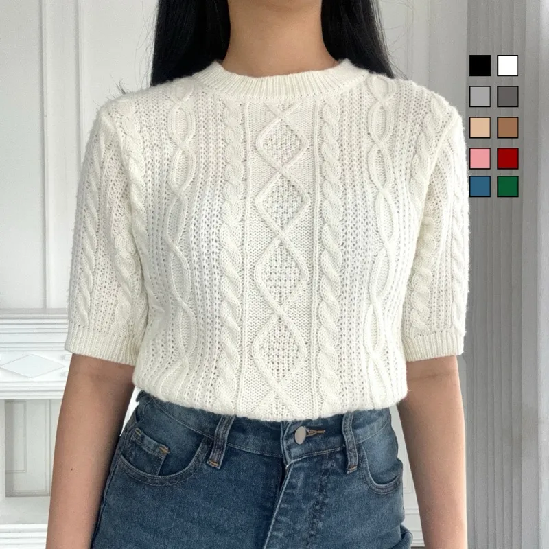 [ NEEDAKNIT ] Dae Top Baju Atasan Wanita Terbaru Kekinian Cardigan Korean Style Sweater Knit Rajut ]