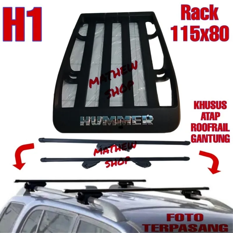 Paket Roof Rack Hummer Atap Mobil Rak Barang Dan Cross Bar Crossbar Kaki Rack Jepit Roofrail 2PCS Roof Rail Gantung